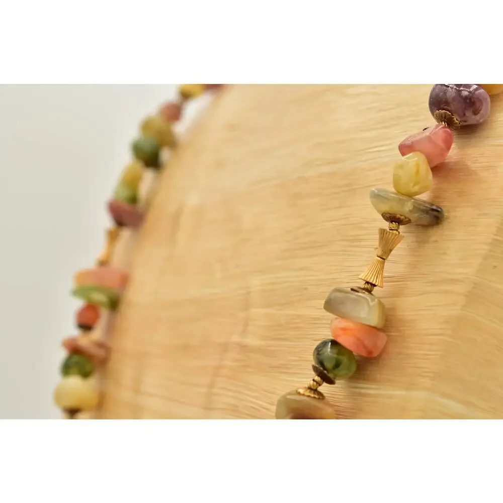Miriam Haskell Lucite Stone Beaded Necklace Gold Green Orange Signed 1950s BinBN